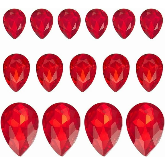 1 Box 120Pcs Pointed Back Gemstones Teardrop Gems 3 Sizes Red Clear Class Gemstones Pointback Rhinestones Small Faceted Tear Drop Beads No Hole Beads for Jewelry Making Embelishment Light Siam