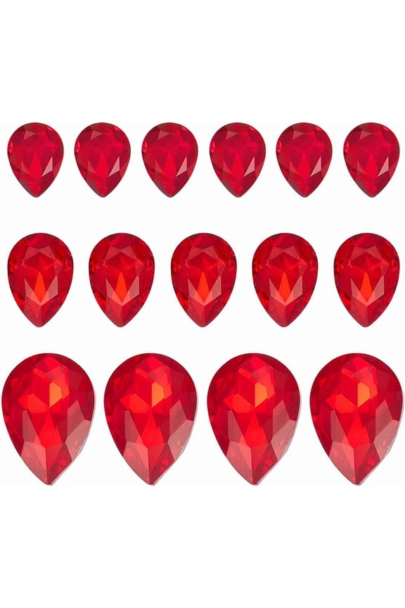 1 Box 120Pcs Pointed Back Gemstones Teardrop Gems 3 Sizes Red Clear Class Gemstones Pointback Rhinestones Small Faceted Tear Drop Beads No Hole Beads for Jewelry Making Embelishment