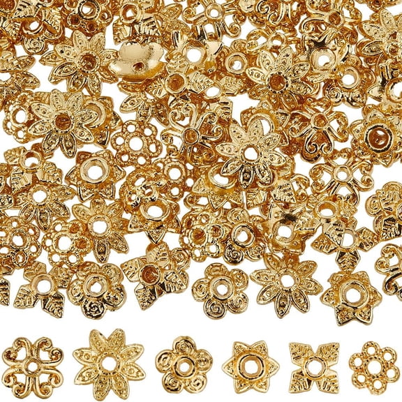 1 Box 120Pcs Real 18K Gold Plated Spacer Bead Caps Metal Flower Spacer Beads Bulk Multi Petal Flowers Alloy Floral Bead End Caps DIY