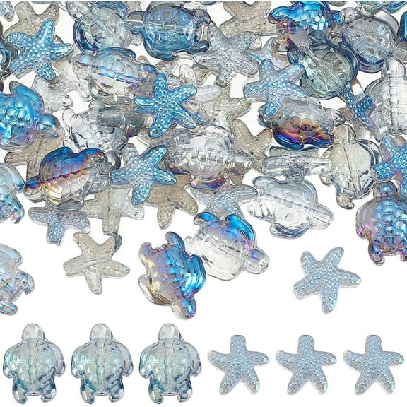 1 Box 120Pcs Sea Turtle Beads Bulk Starfish Bead Charms Glass Ocean Life Sea Themed Tortoise Summer Beach Animal Loose Spacer Beads for Jewelry Making Bracelet Necklaces Earrings DIY Crafts