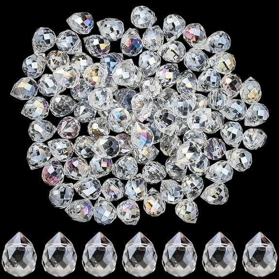 1 Box 120Pcs Teardrop Beads Drop Crystal Beads Bulk Loose 8MM Glass Shiny Faceted Transparent Plated Top Drilled Spacers