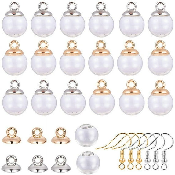 1 Box 120Pcs Wish Bottle Glass Ball Earrings Making Kit 40pcs 14mm Mini Empty Clear Glass Globe Bottle Wish Glass Ball 40pcs Bail Bead Cap 40Pcs Earring Hooks for DIY Jewelry Making Kit Mixed Color