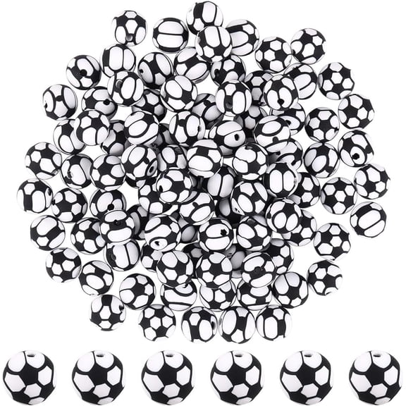 1 Box 120pc 8mm Soccer Beads Sport Clay Beads Black White Polymer Clay Small Sport Round Balls Beadable Pen Loose Spacers