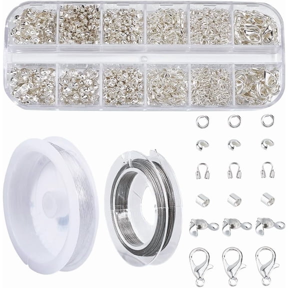 1 Box 1240Pcs Crimp Cover Beads Silver Jewelry Crimp Beads with Thread Small Brass Wire Guardian Protectors Tips Knot Spacer End Bead