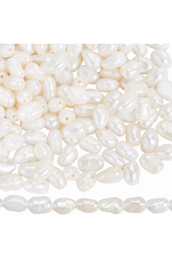 1 Box 124Pcs Natural Pearl Beads Freshwater Pearls Bulk Beach Rice Cream Cultured Ivory Oval Shaped Beads DIY