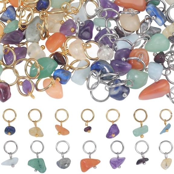 1 Box 126Pcs Pendants Gemstone Charms Natural Mixed Pendants Stone Charms with 2 Color Stainless Steel Jump Ring