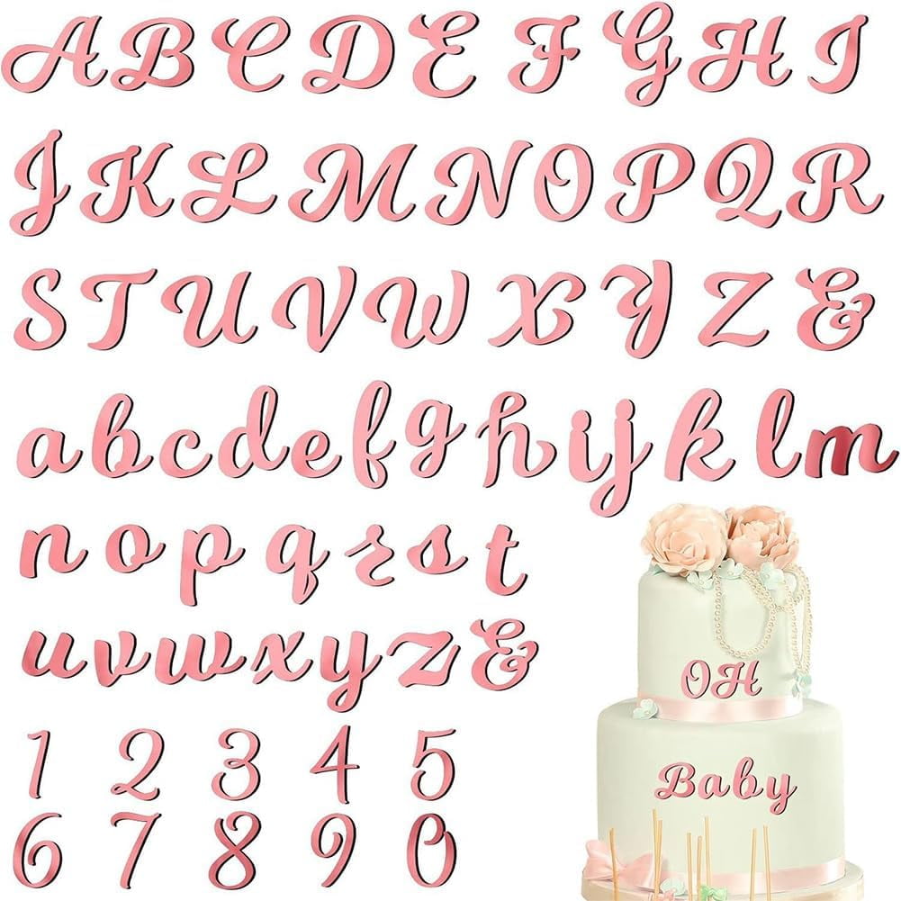 1 Box 128Pcs 63 Styles Letter Cake Topper Pink Acrylic Number Cupcake ...