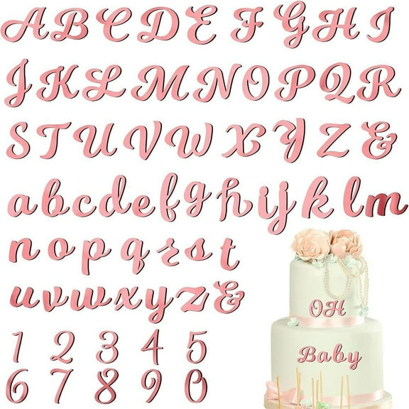 1 Box 128Pcs 63 Styles Letter Cake Topper Pink Acrylic Number Cupcake Toppers Plastic 0-9 Numbers A-Z Letters Mirrored Non Edible Rose Gold Decors for Cake Wedding Anniversary Birthday Pink DIY