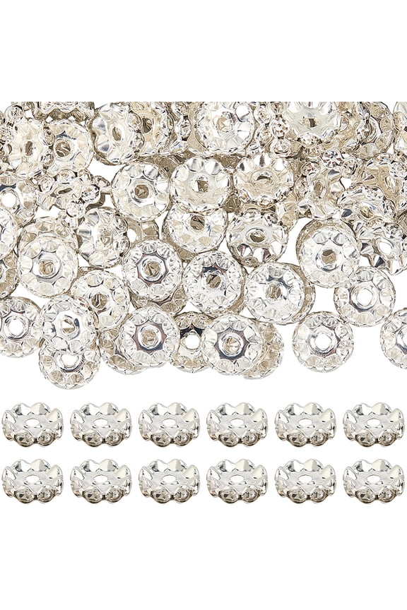 1 Box 12MM 120Pcs Silver Brass Rhinestone Rondelle Beads with Holes Wavy Edge Loose Spacer Charm Bead Bulk