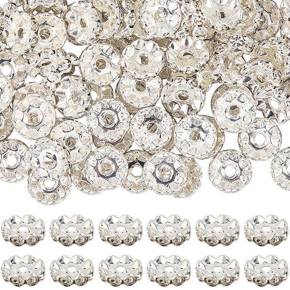 1 Box 12MM 120Pcs Silver Brass Rhinestone Rondelle Beads with Holes Wavy Edge Loose Spacer Charm Bead Bulk