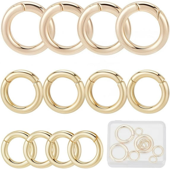 1 Box 12Pcs 10/14/23mm Real 18K Gold Plated Trigger Spring O Rings Metal Round Carabiner Clip Snap Hook Spring Keyring Buckle for Keychain Lanyard Bag Purse Jewelry Making Supplies DIY Craft