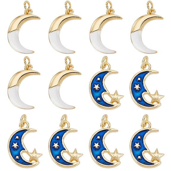 1 Box 12Pcs 2 Style Eco-friendly Brass Enamel Pendants Long-Lasting Plated Real 18K Gold Plated Cadmium Free & Lead Free Moon Mixed Color