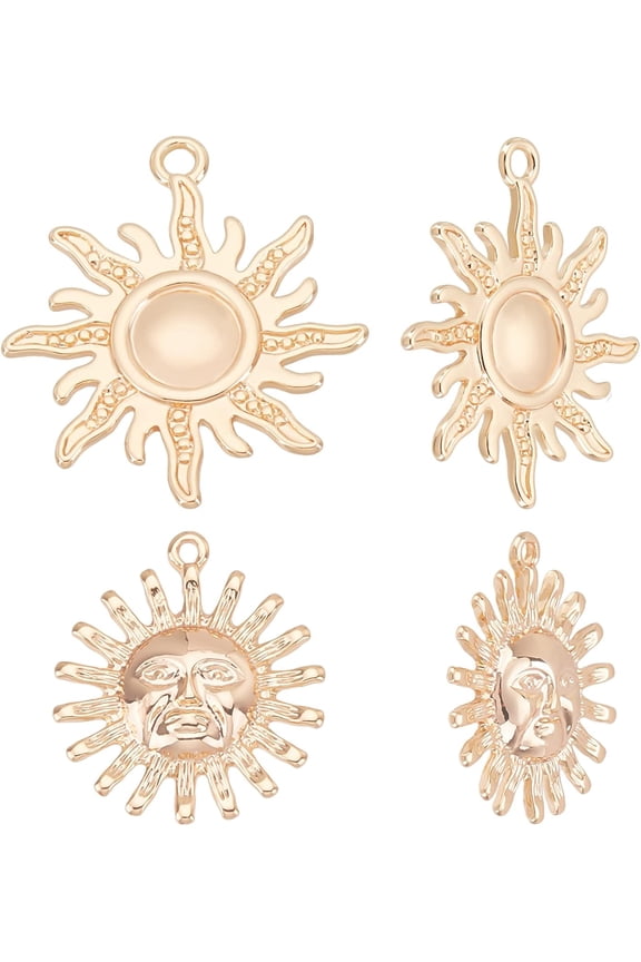 1 Box 12Pcs 2 Style Sun Face Charms 18K Gold Plated Solar Pendant Charm Sky Themed Decorations for DIY Necklace Bracelet Earring Jewelry Making