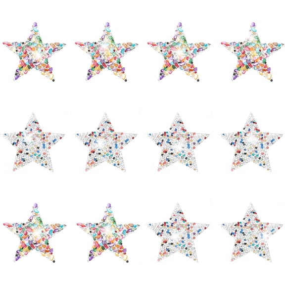 1 Box 12Pcs 2Styles Star Shape Hotfix Rhinestone Iron On Patches Plastic Resin Rhinestone Appliques for Costume Accessories Ornament Craft Decoration Mixed Color