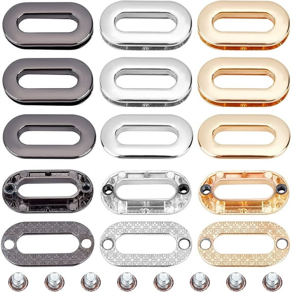 1 Box 12Pcs 3 Colors Screw-in Oval Eyelet Metal Screw Together Grommets Alloy Loop Snaps Bag Handle Connector Findings for DIY Sewing Crafts Clothes Leather Bags Replacement Hardware