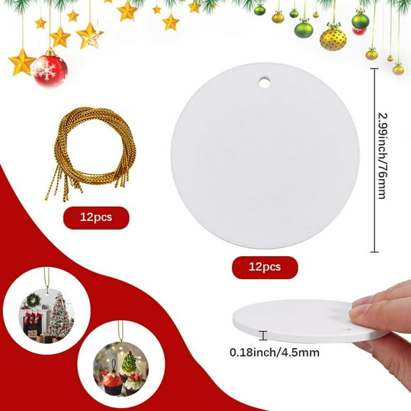 1 Box 12Pcs 3in White Ceramic Ornaments Blank Christmas Ornament Blanks Flat Round Ceramic Disc DIY Paint Craft with 12Pcs String Porcelain Decorations for Home Wedding Holiday Party Supplies