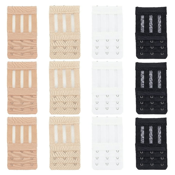 1 Box 12Pcs 4 Colors Microfiber 3 Rows x 3 Hooks Underwear Bra Extenders with 201 Stainless Steel Rings & Hooks Rectangle Mixed Color 97x57x4mm 3pcs/color