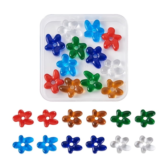 1 Box 12Pcs 6 Colors Glass Beads Starfish Mixed Color 18.5x17x4.5mm Hole: 3.8mm 2pcs/color