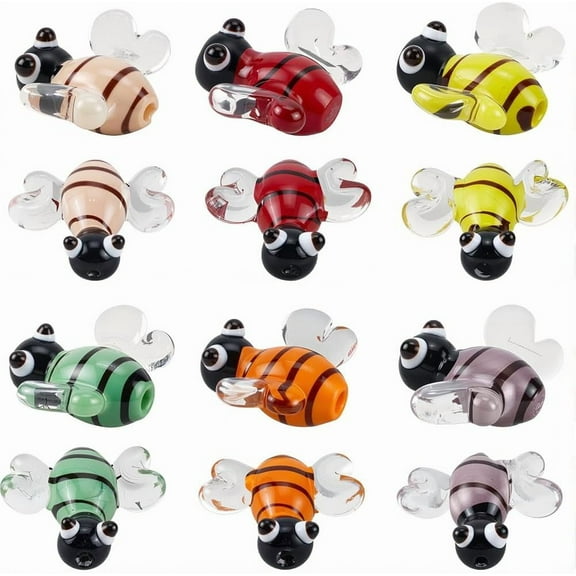 1 Box 12Pcs 6 Colors Small Bee Glass Beads Lampwork Glass Beads Bulk Cute Handmade Insect Bumble Bee Yellow Honeybee Loose Spacers