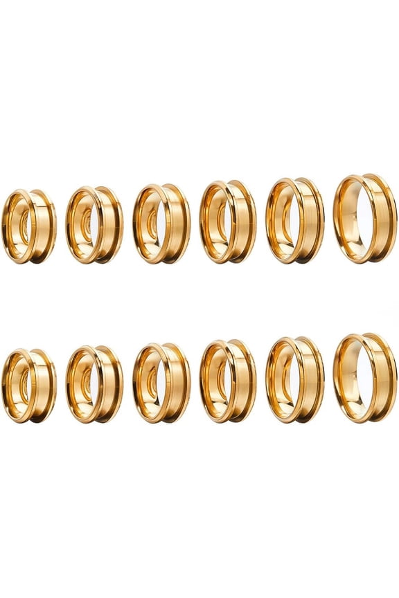 1 Box 12Pcs 6 Size 304 Stainless Steel Grooved Finger Ring Settings Ring Core Blank for Inlay Ring Jewelry Making Golden US Size 6 1/2~13(16.9~22.2mm) 2Pcs/size