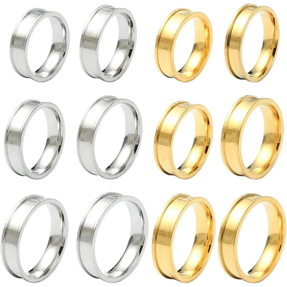1 Box 12Pcs 6 Sizes Stainless Steel Ring Blanks Silver Grooved Rings Setting Gold Round Blank Core Double Grooved Finger Band for Engraving Resin Crafts Inlay Jewelry Making Diameter 17~22mm Colorful