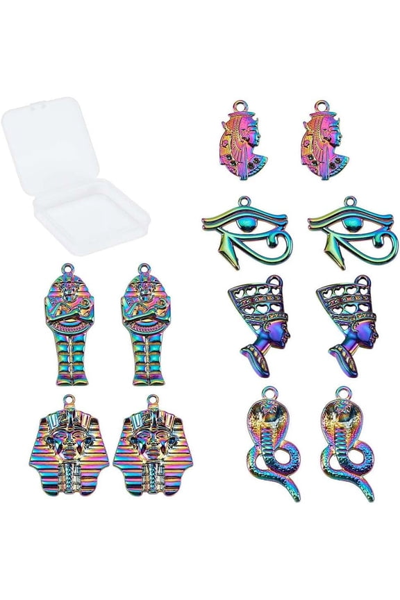 1 Box 12Pcs 6 Styles Egyptian Charms Colorful Alloy Eye of Horus araoh Cobra Snake Pendants Rainbow Color Etched Metal for Jewelry Making Charms DIY Bracelets Crafts Supplies