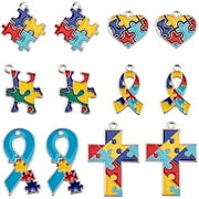 SFTD 1 Box 12Pcs 6 Styles Ribbon Heart Charms Autism Charms Pendants Autism Awareness Pendants Puzzle Enamel Pendants for Necklace Bracelet Earring DIY Jewellery Making Supplies