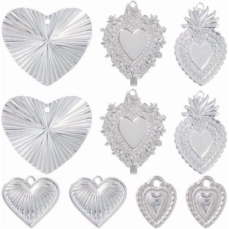 1 Box 12Pcs 6 Styles Silver Heart Charm Mix Metal Heart Charms Stainless Steel Valentine Mother's Day Chic Fashion Sweet Love Pendants