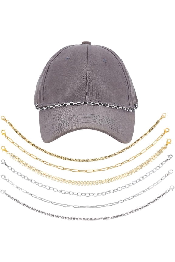 1 Box 12Pcs 6 Styles Trucker Hat Chains Baseball Hat Chain Gold Silver Metal Stainless Steel Detachable Paperclip Curb Charms Mesh Caps Chains for DIY Craft Hats Purse Women Accessories DIY