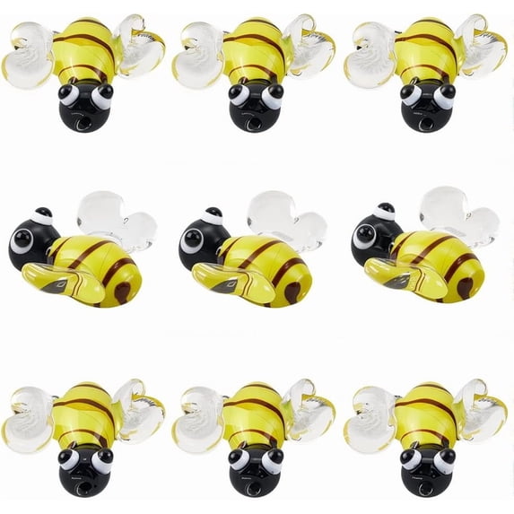 1 Box 12Pcs Bee Beads Bulk Handmade Lampwork Glass Beads Cute Bumble Bee Honeybee Yellow 3D Tiny Insects Glaze Loose Spacers for DIY