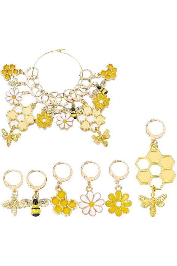 1 Box 12Pcs Bee Charms Knitting Stitch Markers Cute Removable Clip on Bracelets Charm Daisy Flowers Charms Lobster Claw Clasps Crochet Stitch Markers for DIY Knitting and Crocheting Sewing