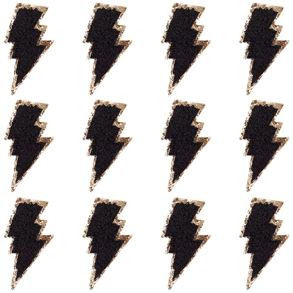 1 Box 12Pcs Black Lightning Patch Golden Edges Flash Patches Weather Storm Cartoon Cloth Sew on Iron on Embroidery Patches Appliques for Clothing Bag