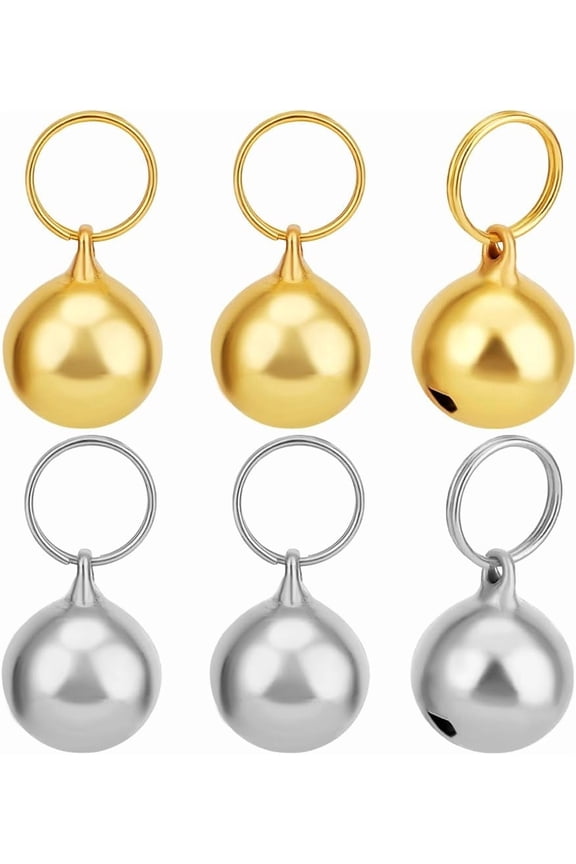 1 Box 12Pcs Cat Collar Bells Brass Metal Jingle Bells Charms 18mm Gold Silver Cat Puppy Dog Bells Pendant Accessories for Pets Tracker Necklace Collar Christmas Festival Party Decoration