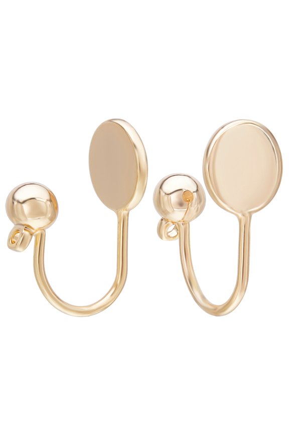 1 Box 12Pcs Clip-on Earrings Findings 18K Gold Plated Round Flat Back Tray Earring Setting with Loop DIY