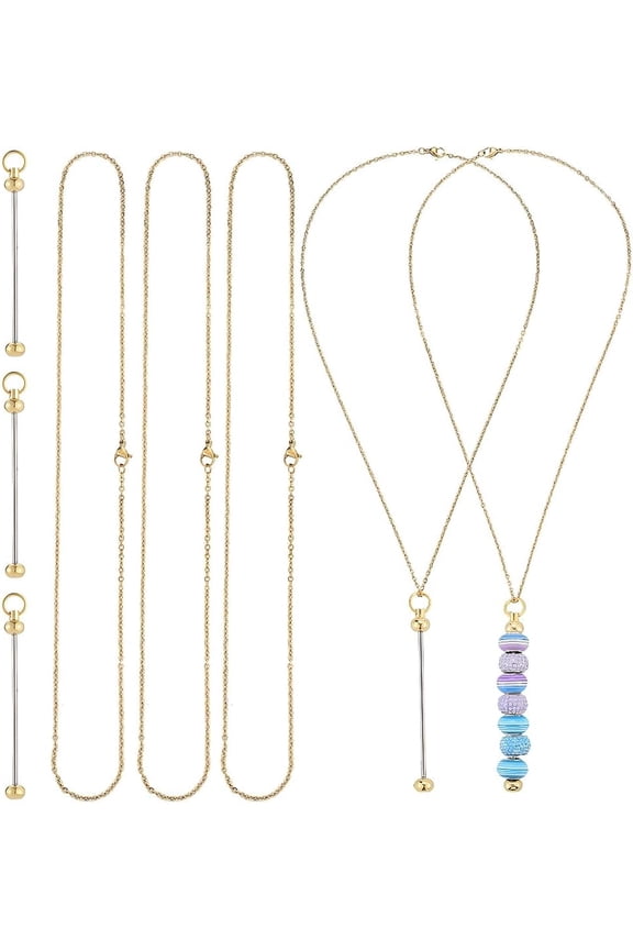 1 Box 12Pcs DIY 6 Sets Beadable Necklace Blanks Beadable Necklaces Gold Stainless Steel Cable Chain with Blank Bar Pendants for Jewelry Making Kits Women Adults Beading Crafts Supplies