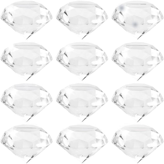 1 Box 12Pcs Glass Diamond Crystals Clear Glass Vase Fillers 30mm Transparent K9 Ice Gemstones Diamonds Display Vase Rocks Centerpiece for Table Scatters Wedding Party DIY Decoration