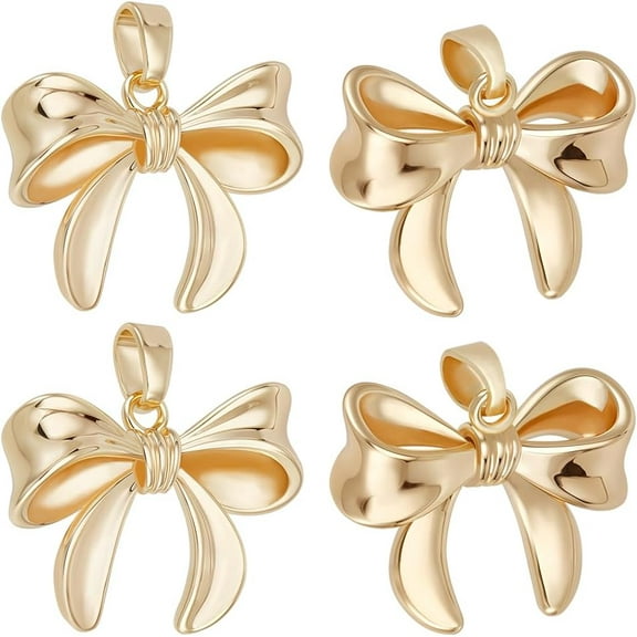 1 Box 12Pcs Gold Bowknot Charms 18K Gold Plated Dangle Charms for DIY