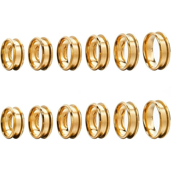 1 Box 12Pcs Grooved Ring Blanks Cores Golden Stainless Steel Inlay Finger Ring Blanks US Size 7/8/9/10/11/12 Inlay Empty Findings for Men Women Jewelry Making Kits for DIY