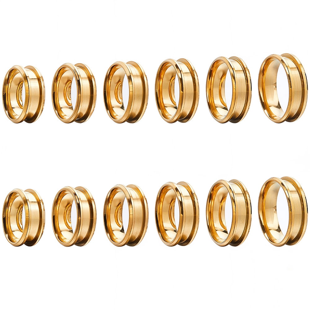1 Box 12Pcs Grooved Ring Blanks Cores Golden Stainless Steel Inlay ...