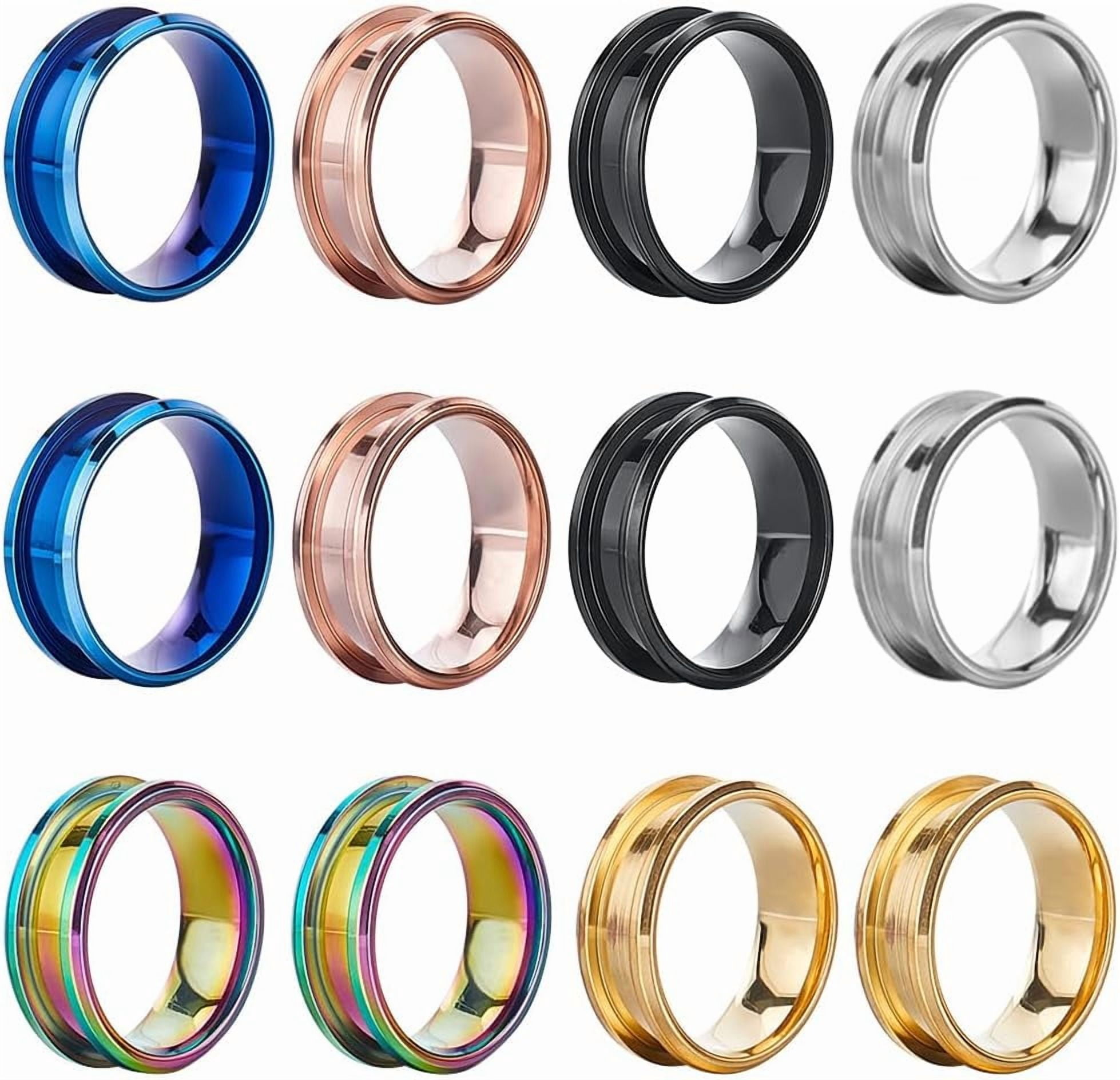 1 Box 12Pcs Inlay Ring Blanks Stainless Steel Ring Blanks Size 8 ...