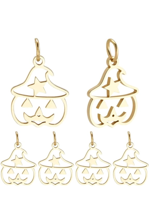 1 Box 12Pcs Jack O Lantern Charms 14K Gold Plated 304 Stainless Steel Pumpkin Charms with Jump Ring for Jewelry Making Necklace Bracelets DIY Crafts Gold