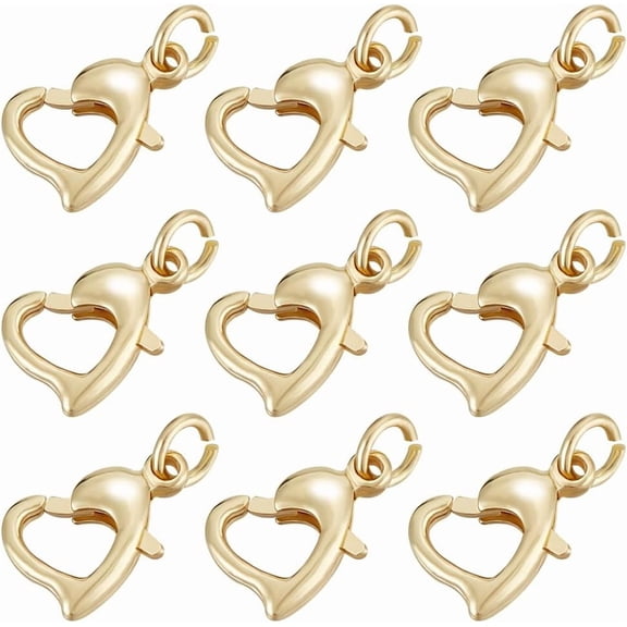 1 Box 12Pcs Love Heart Lobster Clasps 18K Gold Plated Lobster Claw Jewelry Bracelet Clasps Connector with Jumping Ring for DIY DIY Craft Jewellery Chains Making Claps Hole: 2.5mm