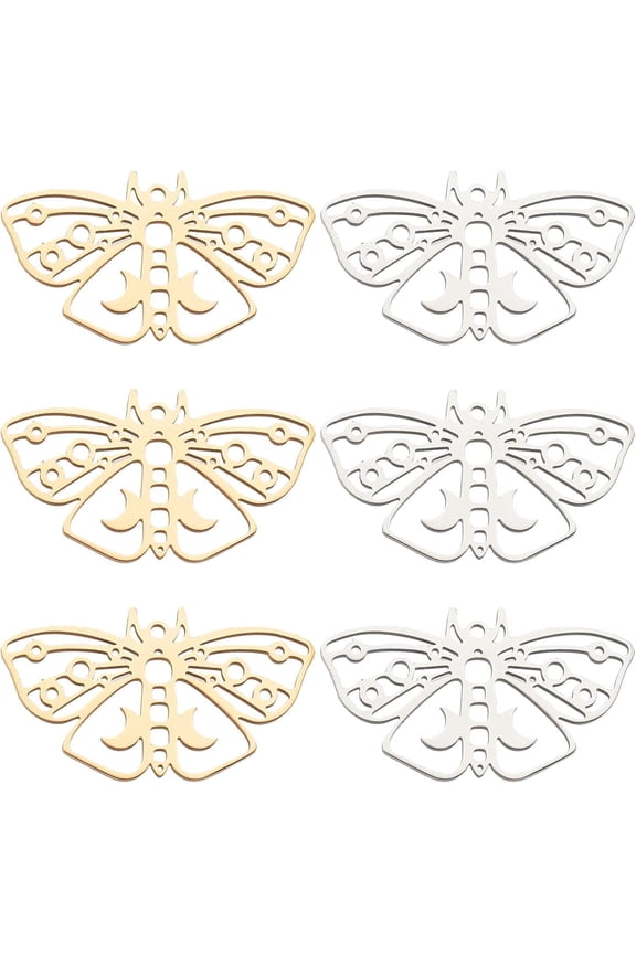 1 Box 12Pcs Moth Charm Moth Charms Bulk Stainless Steel Hollow Charm Moon Phase Lucky Energe Charm Lunar Butterfly Charm for DIY handcrafting