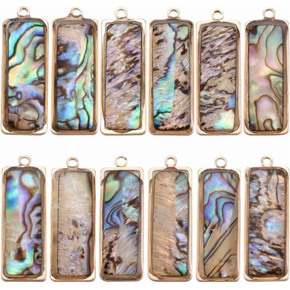 1 Box 12Pcs Paua Shell Charms Natural Abalone Shell Charm Gold Sea Summer Rectangle Seashell Charm for Jewelry Making Charms Supplies DIY Crafting Necklace Bracelet Earring Women Beginners Rectangle