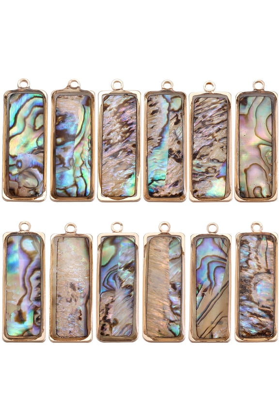 1 Box 12Pcs Paua Shell Charms Natural Abalone Shell Charm Gold Sea Summer Rectangle Seashell Charm for Jewelry Making Charms Supplies DIY Crafting