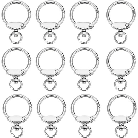 1 Box 12Pcs Round Spring Snap Hook Swivel Carabiner Clips Silver Metal Alloy Eyelet Zinc O Rings Snaps Hooks Trigger Clasp Buckle DIY Bags Belts Keychain Purses Crafts Accessories Platinum 1box