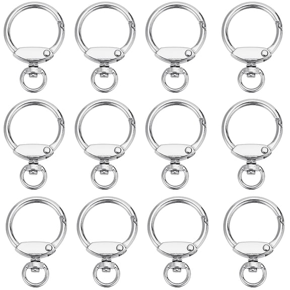 1 Box 12Pcs Round Spring Snap Hook Swivel Carabiner Clips Silver Metal Alloy Eyelet Zinc O Rings Snaps Hooks Trigger Clasp Buckle Making
