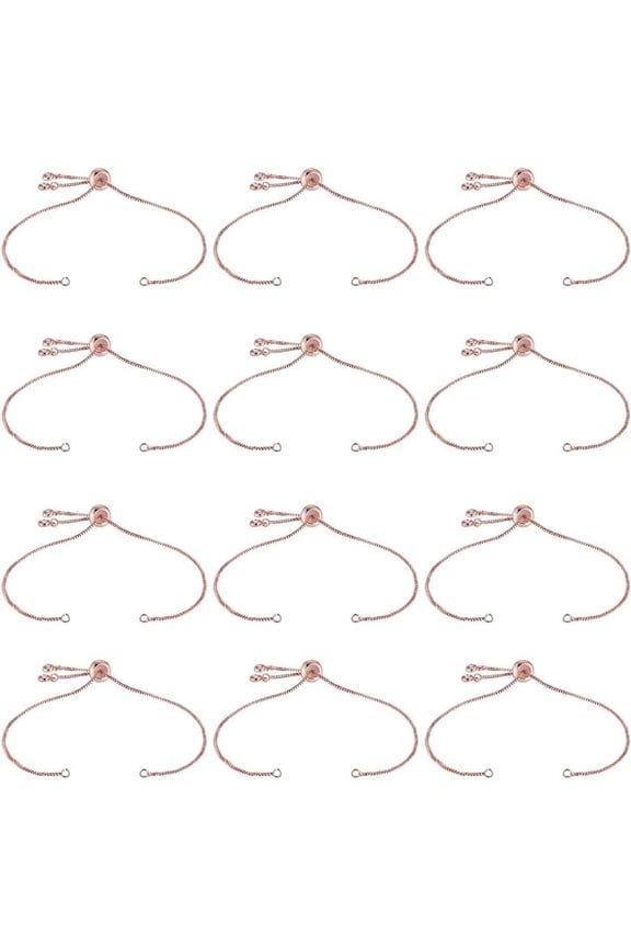 1 Box 12Pcs Slider Chain Bracelets Adjustable Slider Bracelet Brass Extender Chains with Rhinestone Ball End Rose Slider Bracelet Findings for Jewelry Making Chains Supplies Bracelet for diy making
