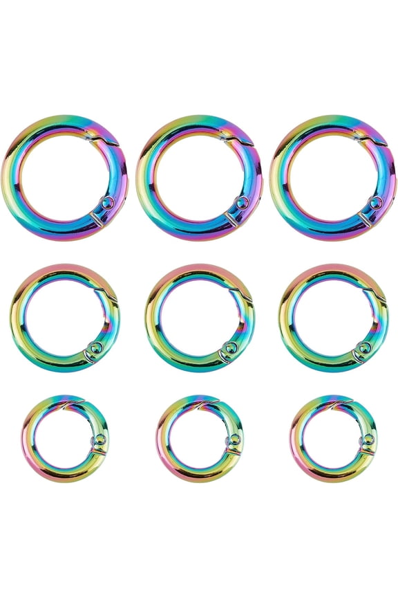 1 Box 12Pcs Spring O Rings 3 Sizes Rainbow Color Round Carabiner Clip 19mm 16mm 12mm Diameters Snap Trigger Buckle for Keychains Bag Purse Handbag DIY Craft Jewelry Making Accessories