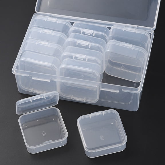 1 Box 12Pcs Square Plastic Organizer Beads Storage Containers Clear 5.4x5.3x2cm Inner Size: 5.1x5.05x1.5cm